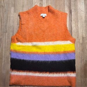 Topshop Orange Stripe Knit Sweater Vest Small Brushed Wool Blend US Size 4-6